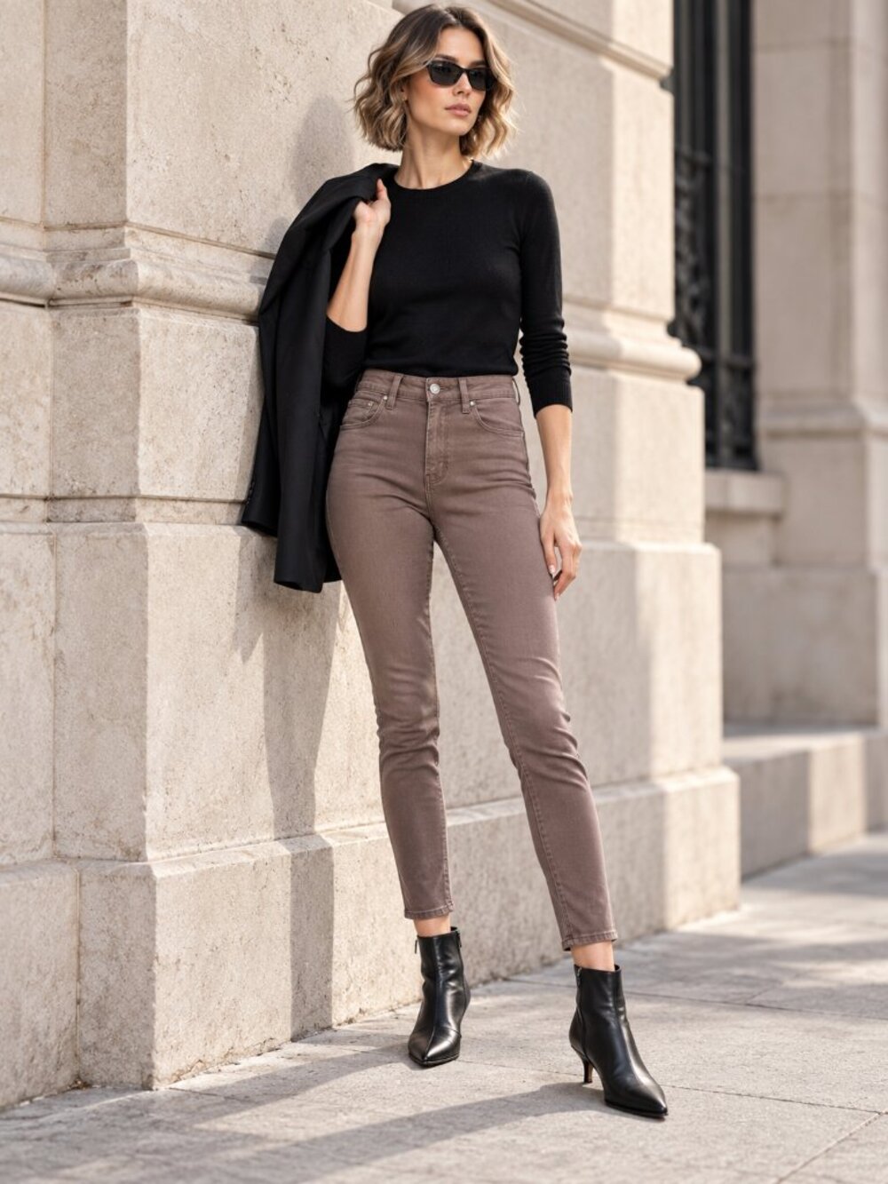 L'AGENCE Margot High Rise Skinny Jeans 24 Pine Bark Brown Stretch Denim USA